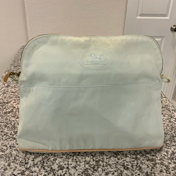 HERMES Mint Green Bolide Cotton Canvas Travel Zip Pouch - Picture 1 of 16